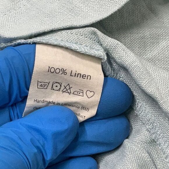 Magic Linen Nida Dress Dusty Blue Asymmetric Hem Sleeveless Braided Belt Medium - Picture 5 of 7